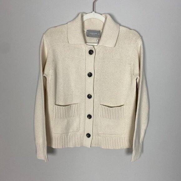 Everlane The Cotton Chore Sweater Jacket Cardigan Womens XXS Ivory Boxy - Picture 1 of 8